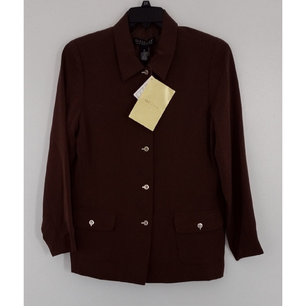 Dialogue Jacket Women's Size 12‎ NEW Brown Blazer Button Up Long Sleeve NWT